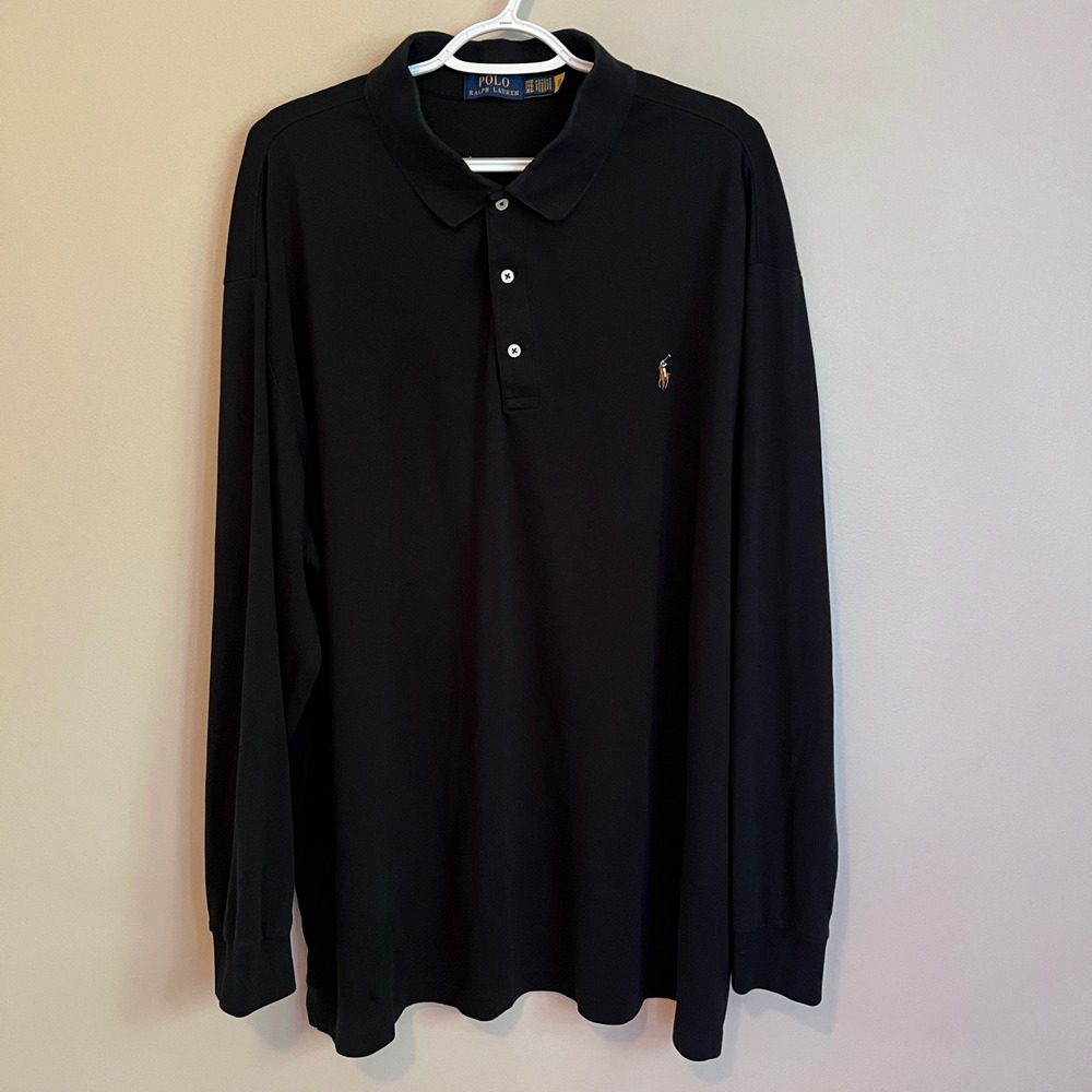 Polo Ralph Lauren Mens 3XB Black Long Sleeve Cotton Jersey Polo Shirt Logo